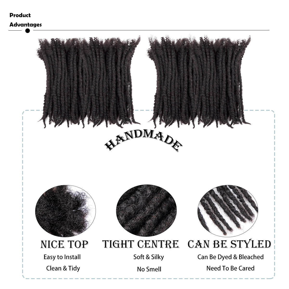 Textured Dreadlocks Extensions 100% Human Hair Permanent Dreads Locs For Men and Women