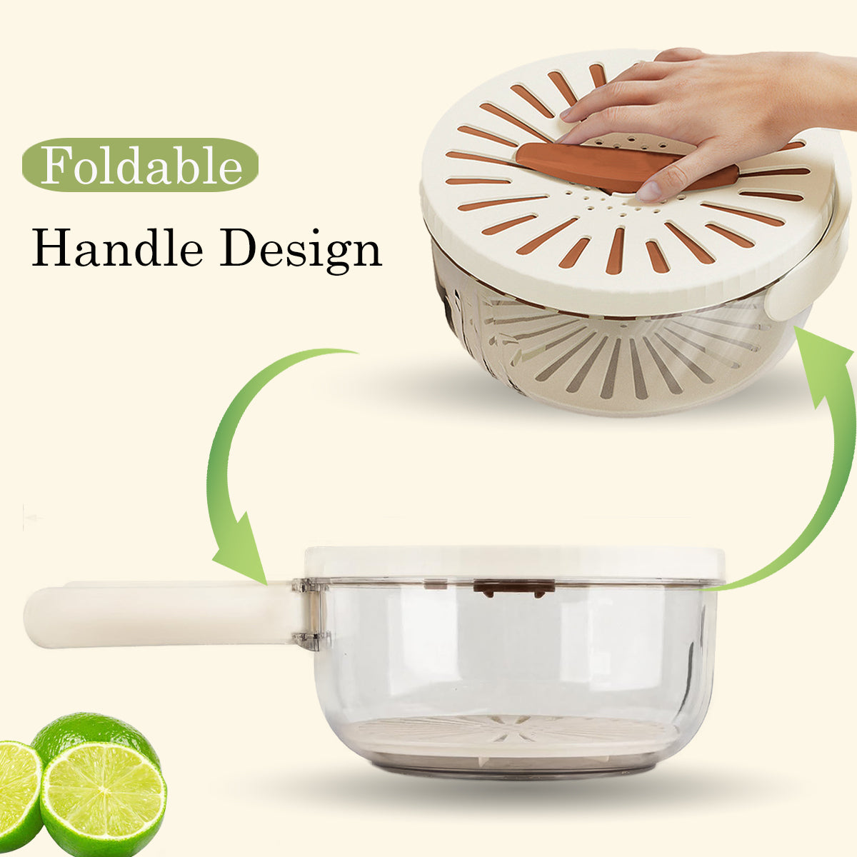 Ziboola Colander Strainer with Foldable Handle, 4 in 1 Multifunctional Salad Spinner & Mixing Bowl Set – Ideal for Fruit and Vegetable Wash, Fresh Food Storage Containers, and Kitchen Gadgets