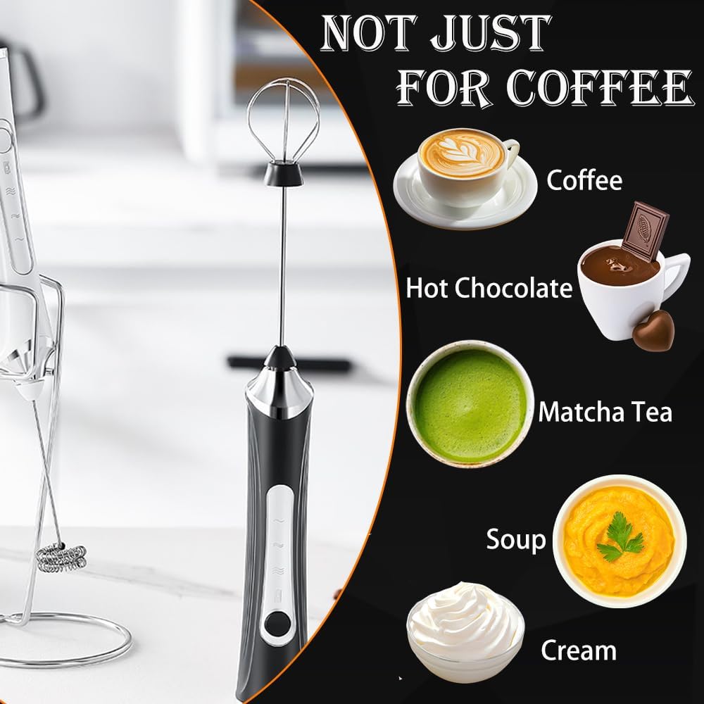 Ziboola Milk Frother Handheld-Electric Mini Hand Mixer 3 Speed Adjustable with Stainless 2 Whisks, for Coffee, Cappuccino, Frappe, Lattes, Matcha, Hot Chocolate, White