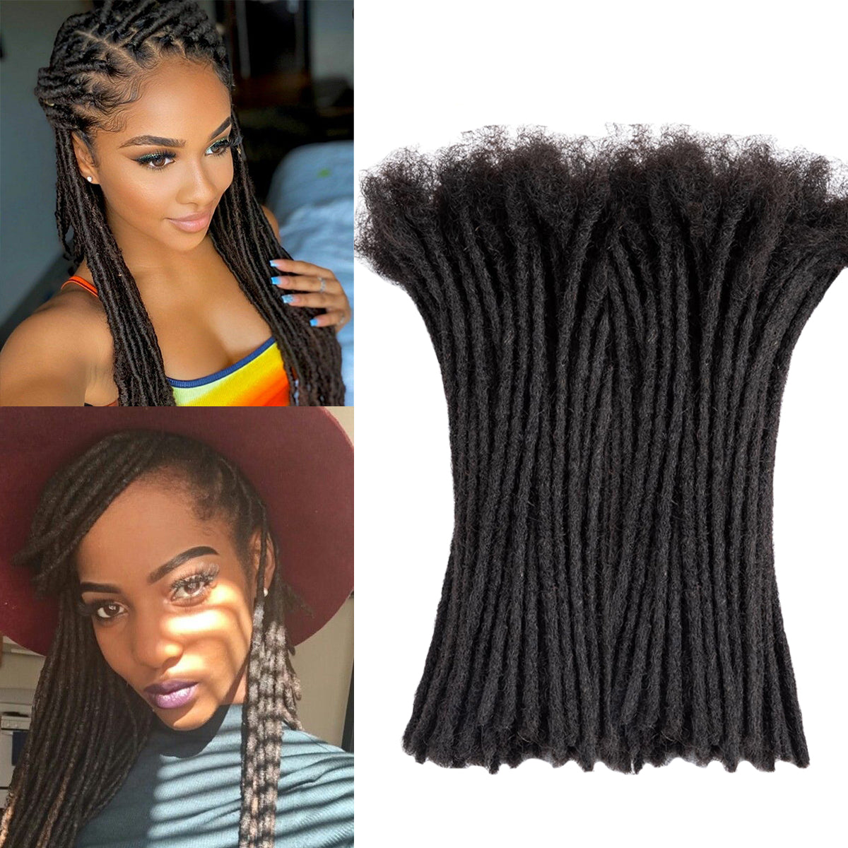 0.2cm Long Length #1B Dreadlocks 18-30 inch Handmade 100% Human Hair Extensions