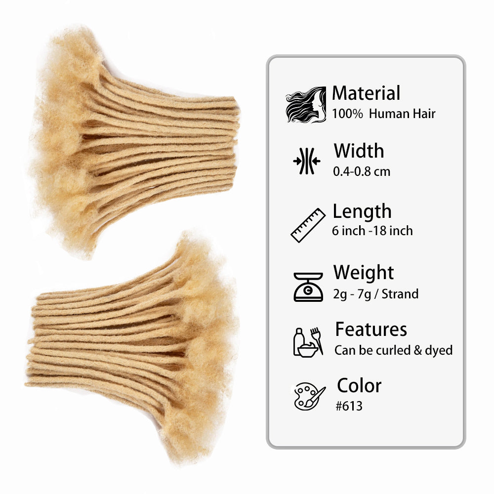 #613 Blonde Handmade Human Hair Dreadlock 6-18 inch 100% Human Hair 0.4-0.8cm Thickness